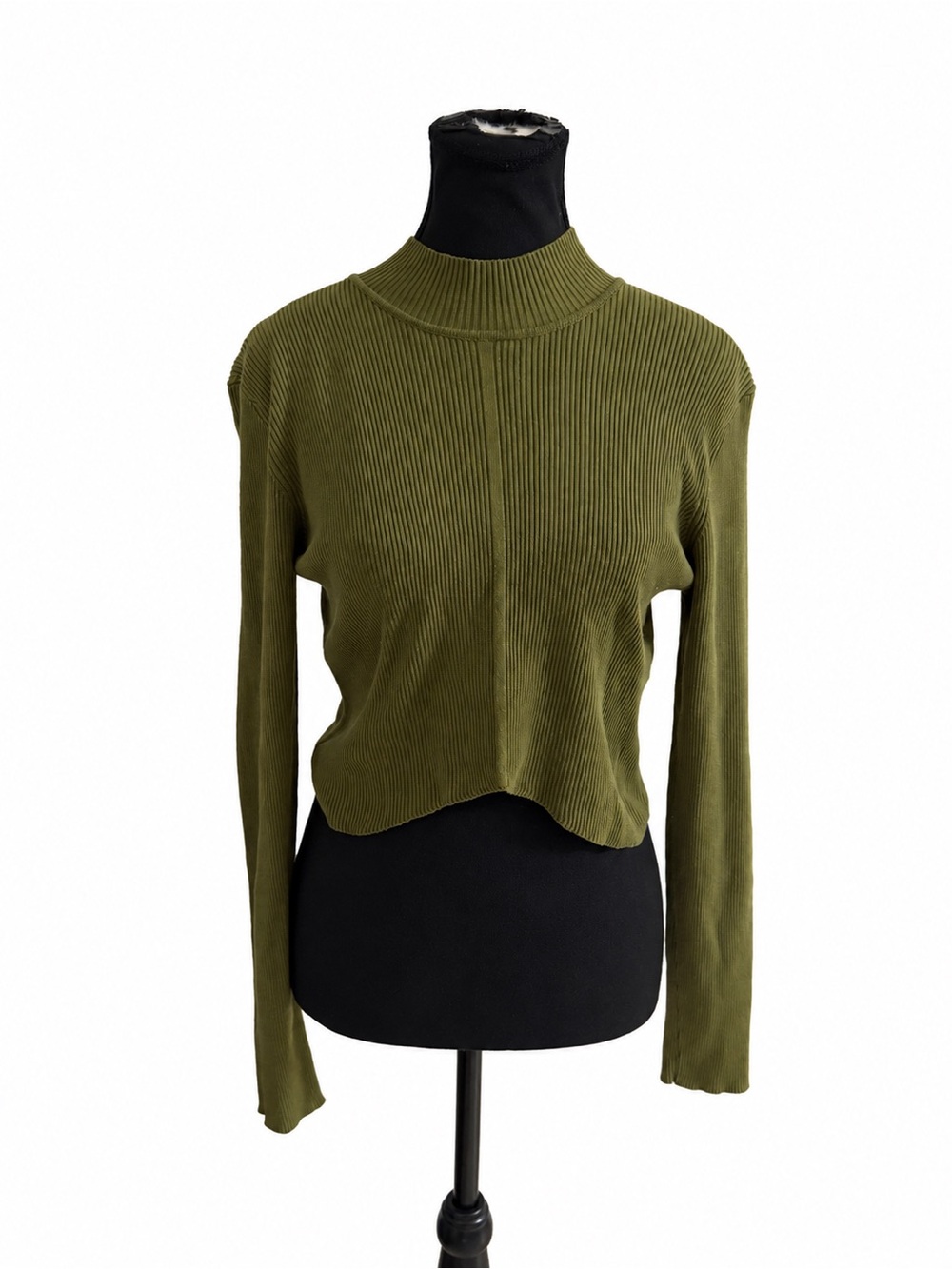 Garage Olive Ribbed Mock Neck Crop Top Size Large